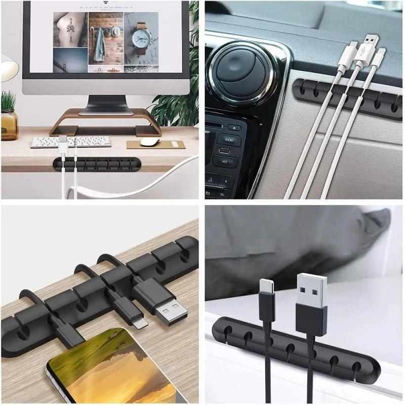 Organizador de cables USB de silicona, bobinador de cables de escritorio, Clips de gestión, soporte para ratón, teclado, auriculares, organizador de cables